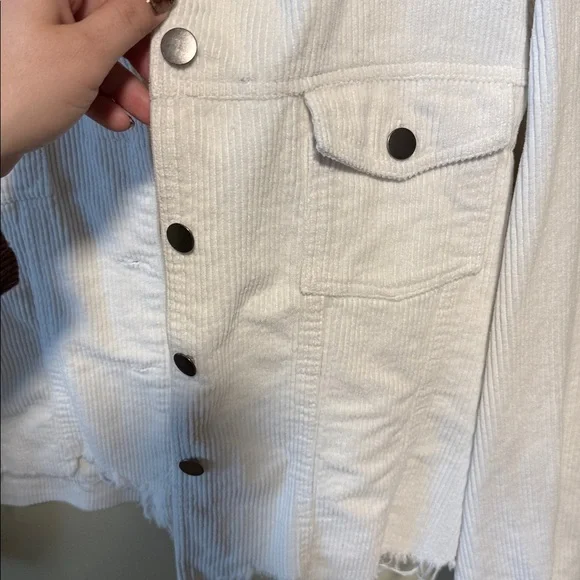 POL White Denim Corduroy Jacket Size Large Distressed hem - Picture 5 of 6